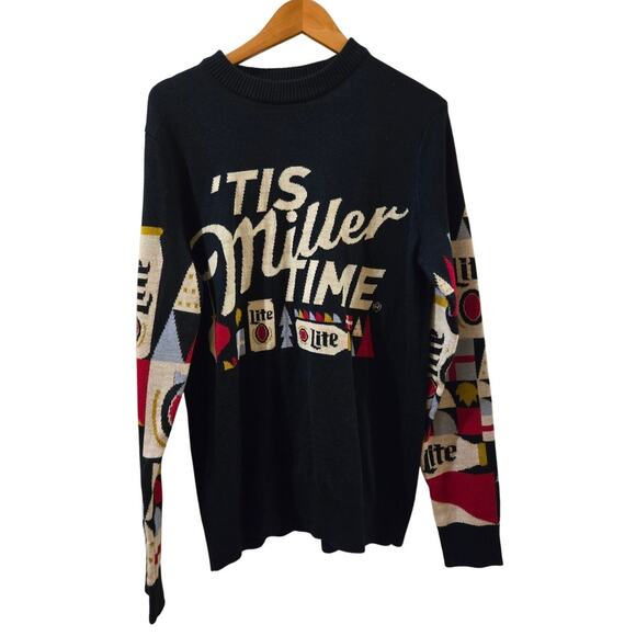 Miller Lite Ugly Christmas Holiday Sweater Mens Large Blue - Picture 1 of 10